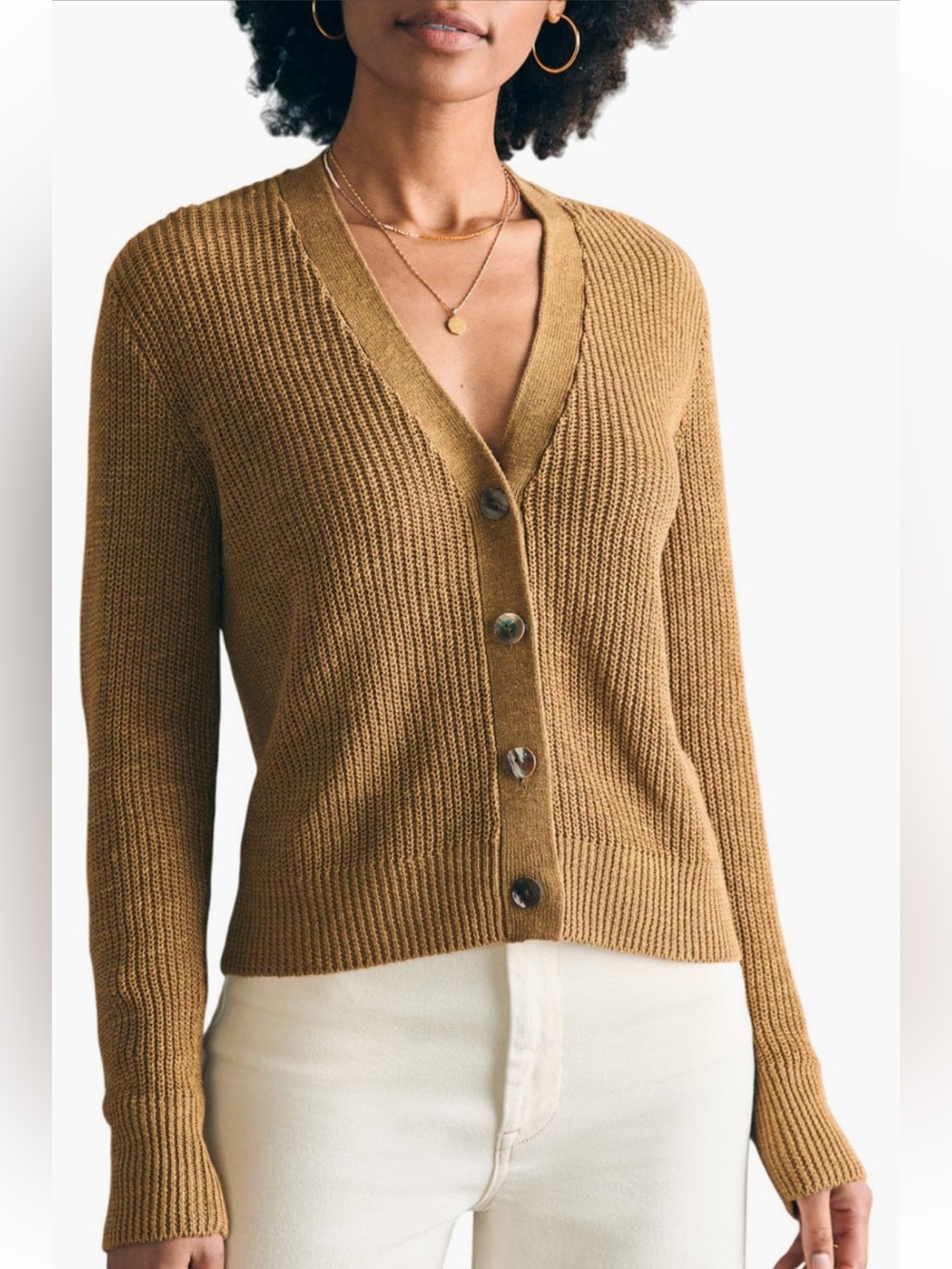 NWT Faherty Miramar Linen-Blend Cardigan | Antique Bronze | Size Small